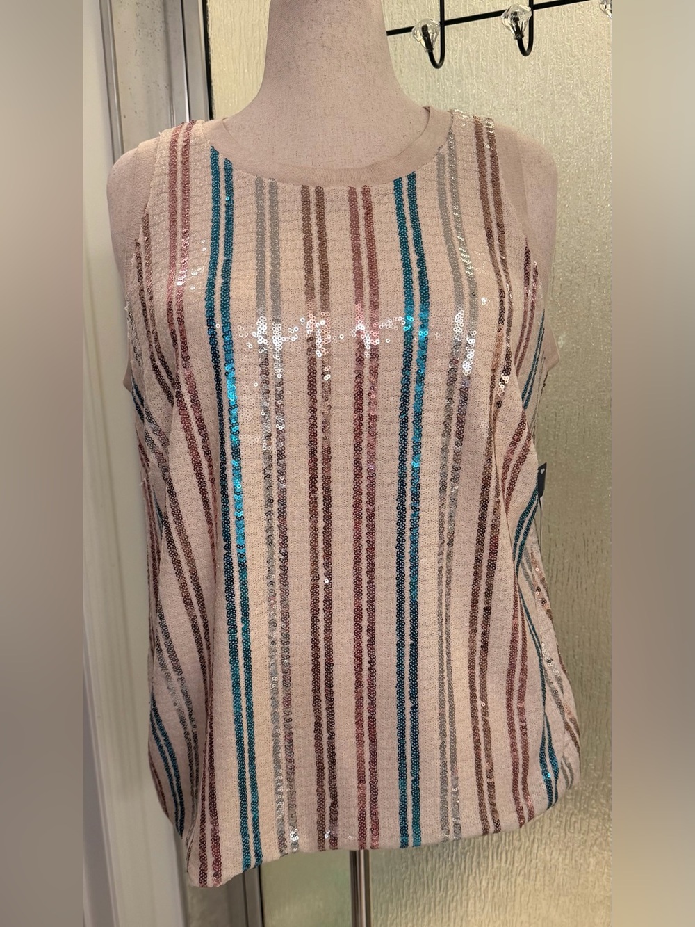 NWT RACHEL Rachel Roy Addie Sequin Striped Tank Top Multicolor Shirt $45